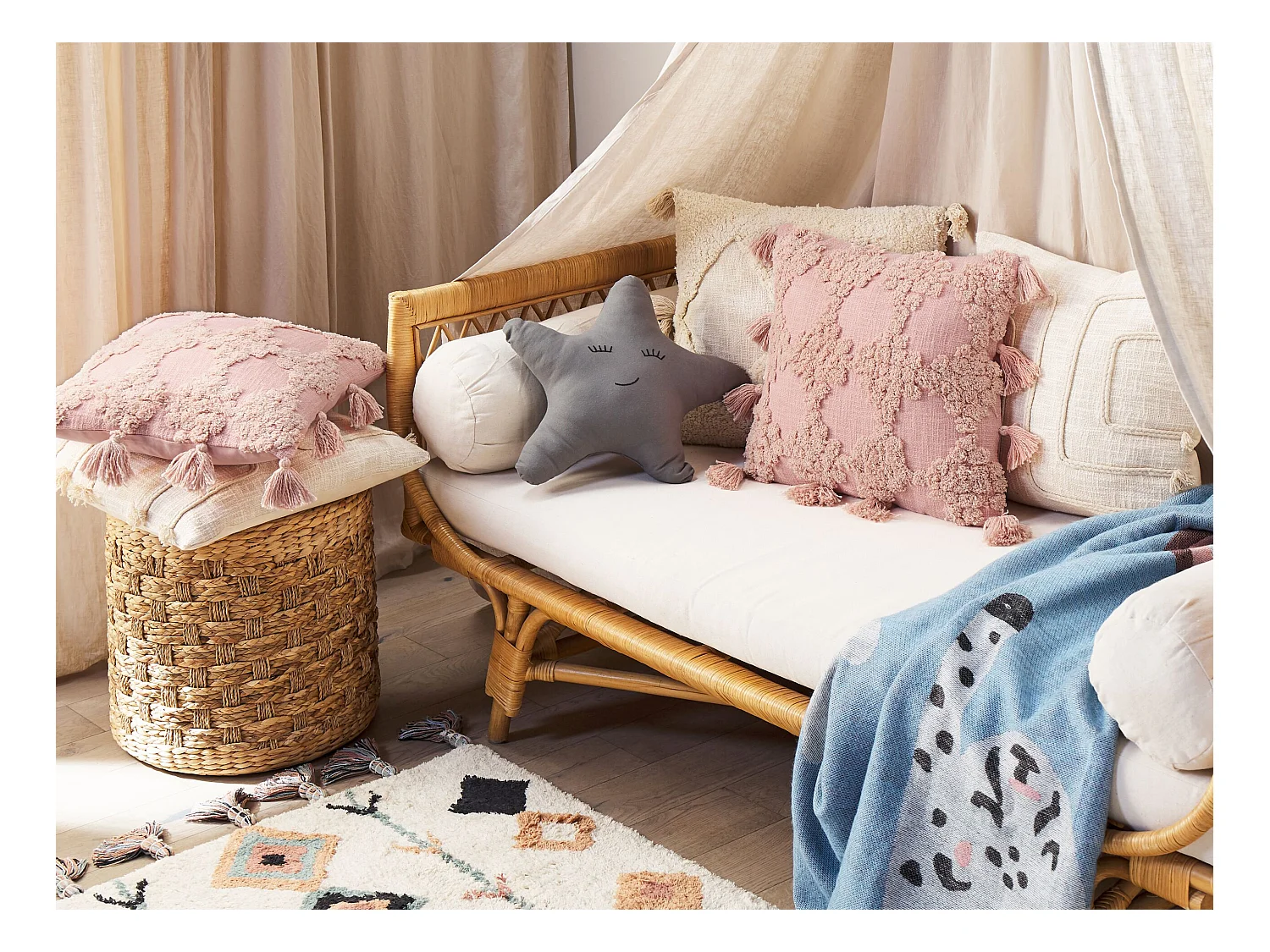 Conjunto de 2 cojines decorativos TORENIA Algodón 45 x 45 cm Rosa Patrón geométrico