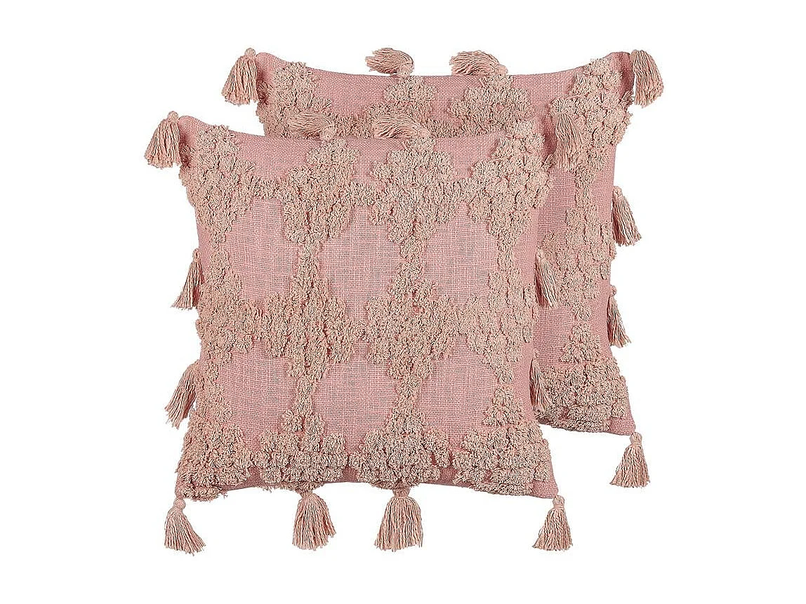 Lot de 2 coussins décoratifs TORENIA Coton 45 x 45 cm Rose Motif géométrique