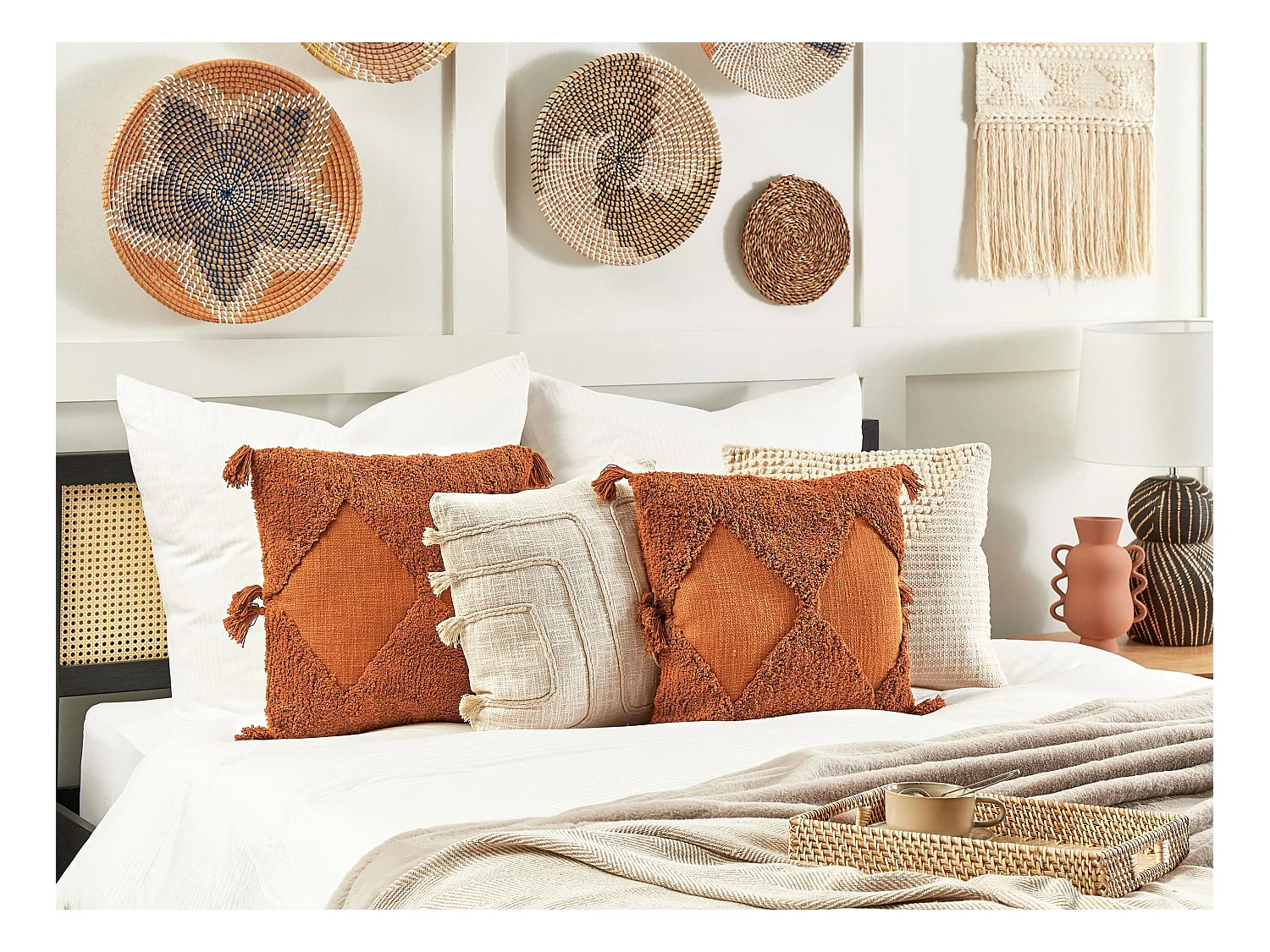 Dekokissen 2er Set mit Füllung geometrisch Muster Baumwolle orange 45x45cm Avium