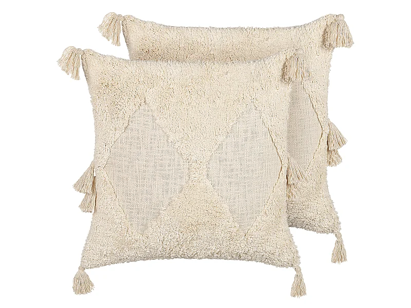 Dekokissen 2er Set mit Füllung geometrisch Muster Baumwolle beige 45x45cm Avium