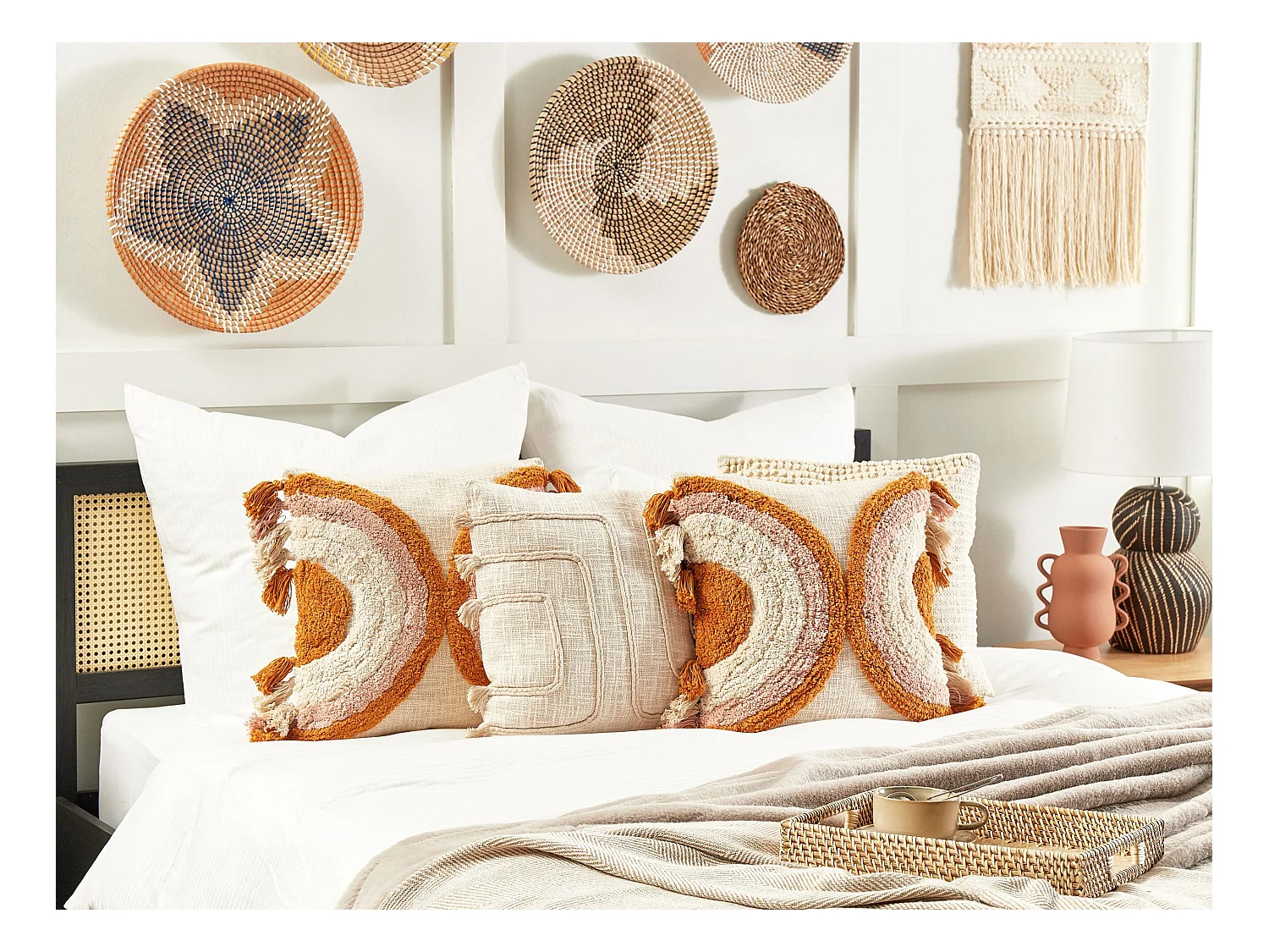 Conjunto de 2 almofadas decorativas LABLAB Algodão 45 x 45 cm Multicolor Padrão geométrico