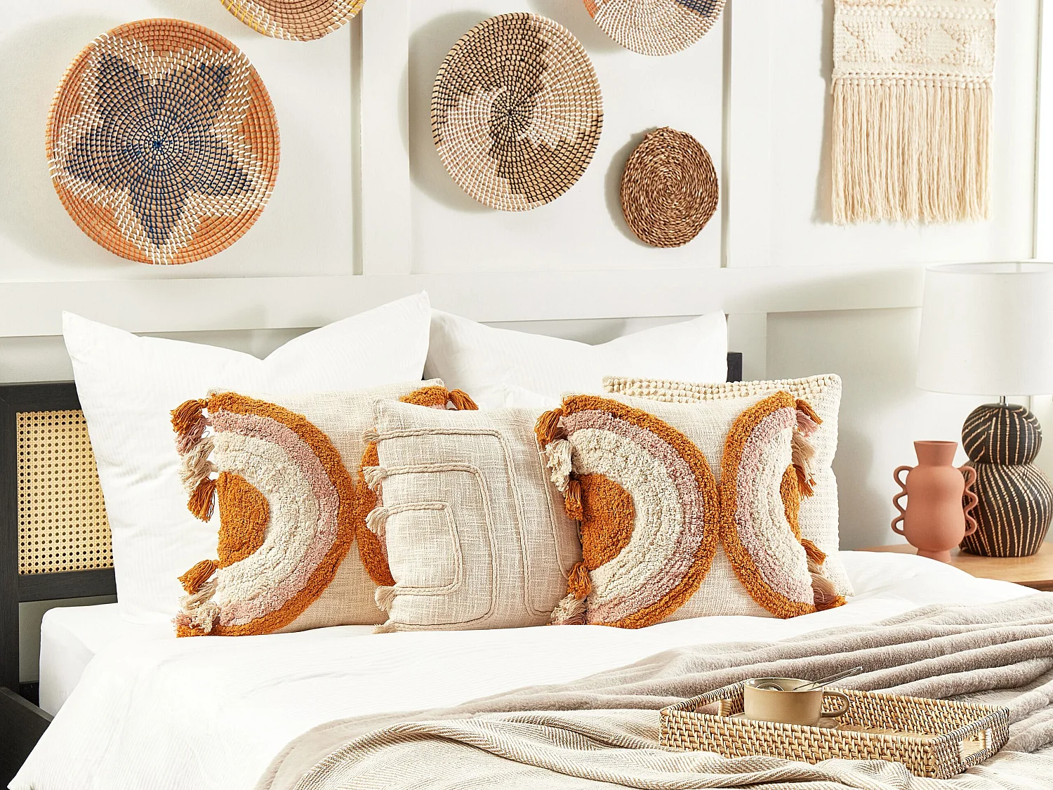 Conjunto de 2 almofadas decorativas LABLAB Algodão 45 x 45 cm Multicolor Padrão geométrico