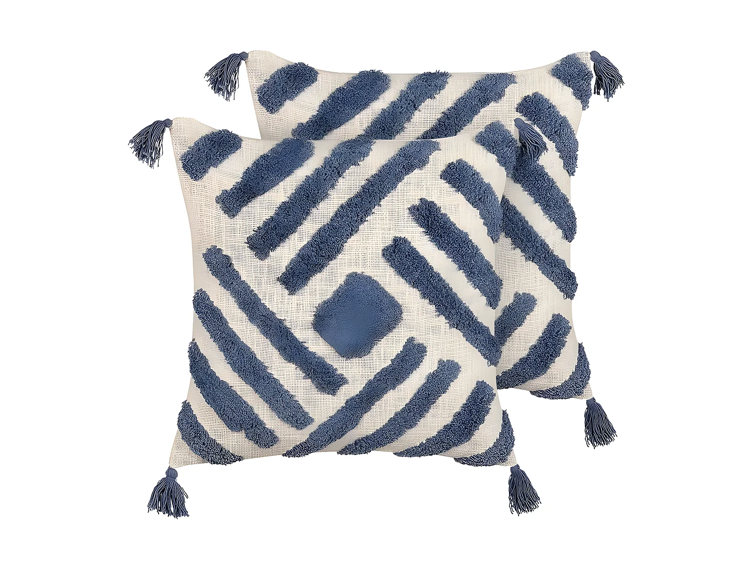 Dekokissen 2er Set mit Füllung Muster Baumwolle beige / blau 45x45 cm Jacaranda