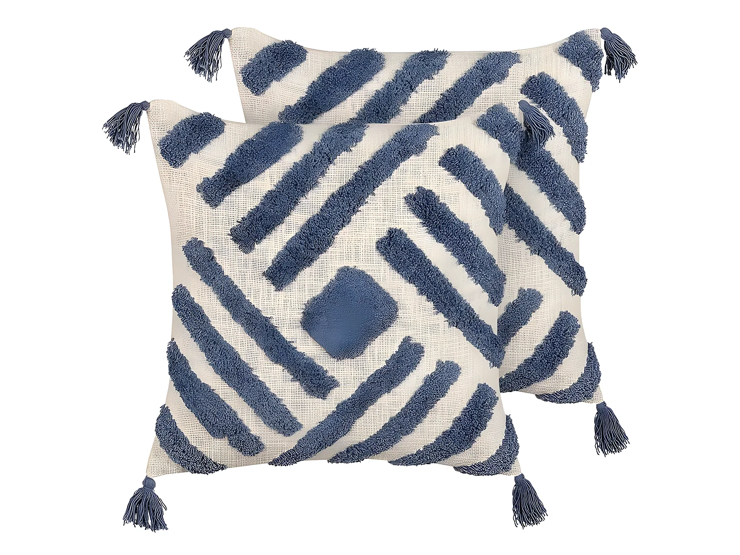 Lot de 2 coussins décoratifs JACARANDA Coton 45 x 45 cm Bleu Motif géométrique