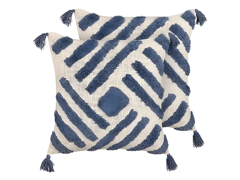 Lot de 2 coussins décoratifs JACARANDA Coton 45 x 45 cm Bleu Motif géométrique