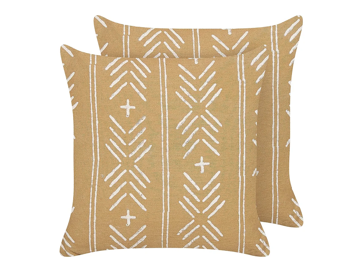 Dekokissen 2er Set mit Füllung geometrisch Baumwolle beige / weiß 45x45cm Banyan