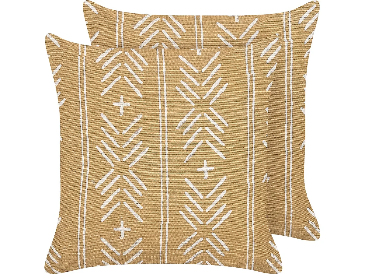 Lot de 2 coussins décoratifs BANYAN Coton 45 x 45 cm Beige sable Motif géométrique