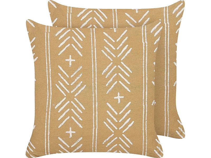 Dekokissen 2er Set mit Füllung geometrisch Baumwolle beige / weiß 45x45cm Banyan