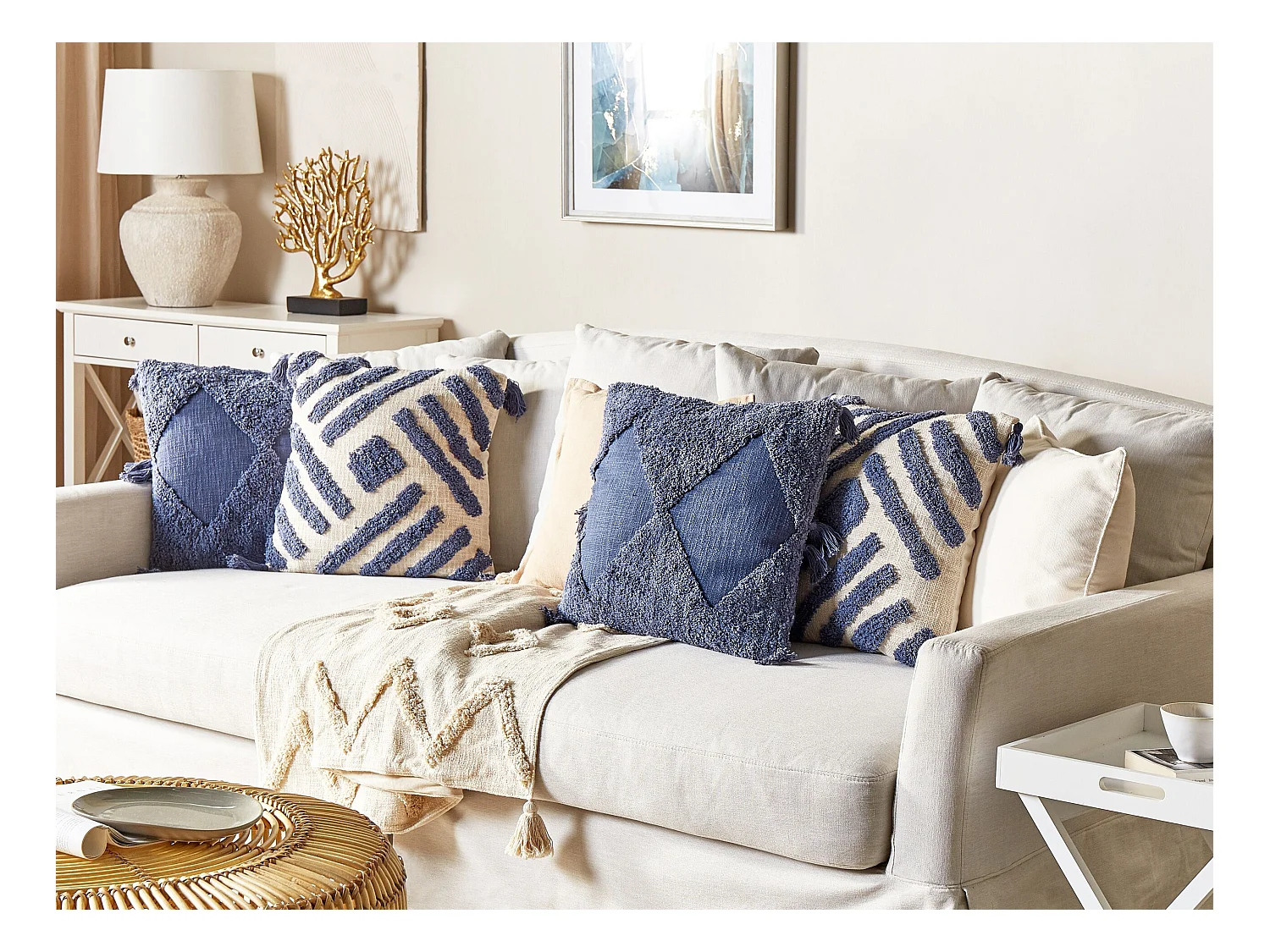 Cuscino decorativo JACARANDA Cotone 45 x 45 cm Blu Trama geometrica