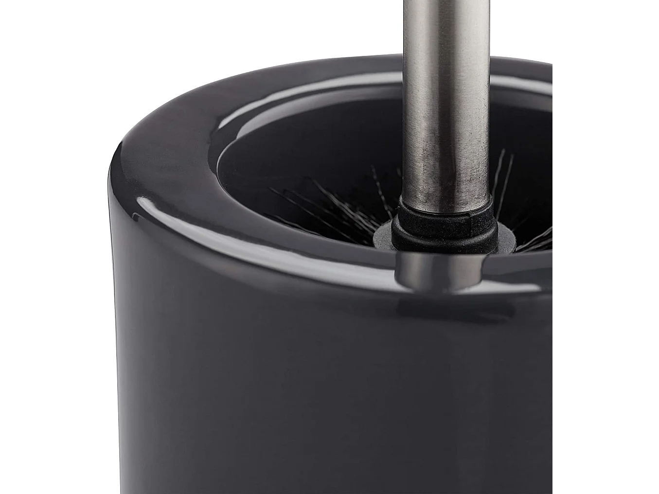 Porta-escova de cerâmica com escova e cabeça mutável em cabo de metal redondo cinza 13_0002143