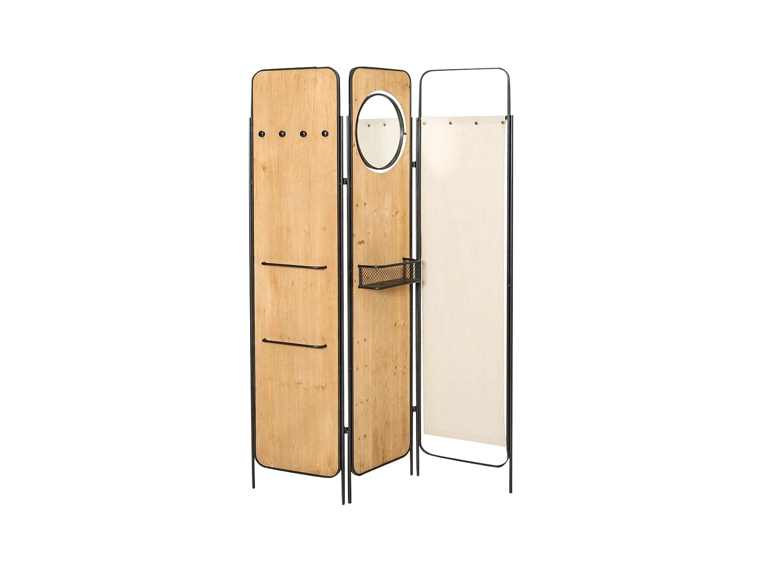 Paravent en bois de sapin et métal noir Louve