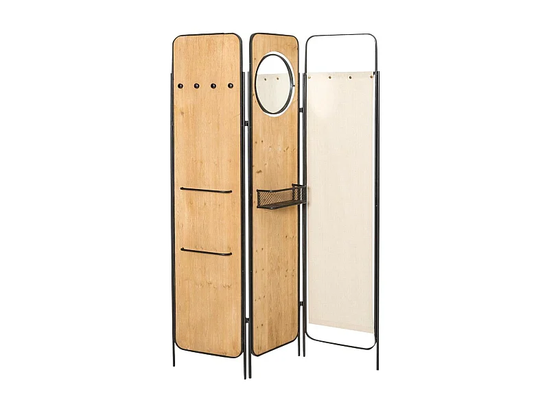 Paravent en bois de sapin et métal noir Louve