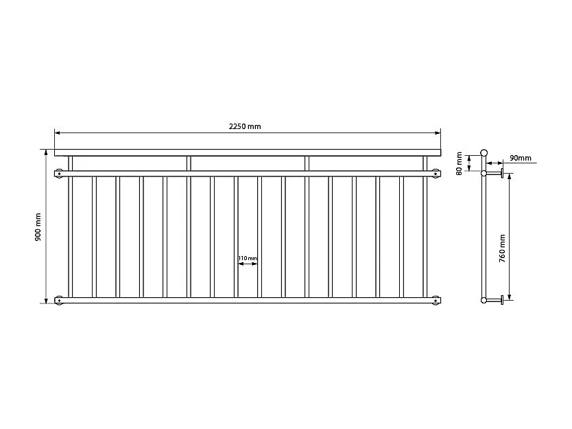 Garde-corps balcon à la francaise appui rambarde blanc 225 x 90 cm ECD Germany