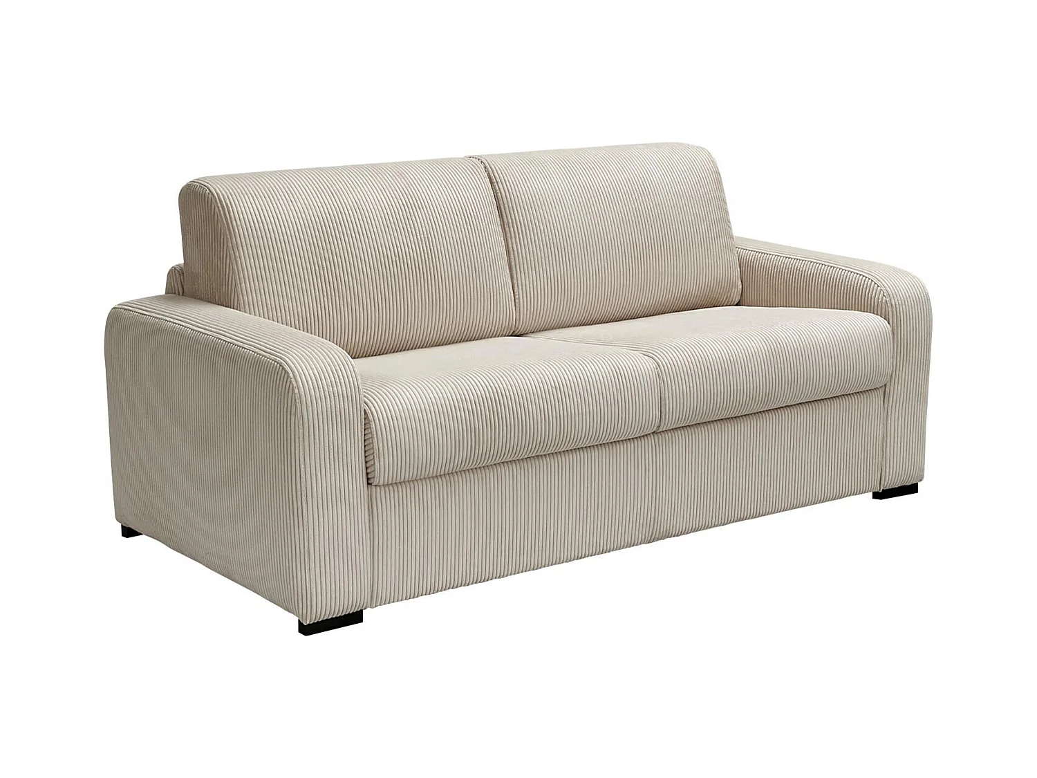 Canapé 3 places convertible express en velours côtelé beige - Couchage 140 cm - Matelas 16 cm - BEVIS