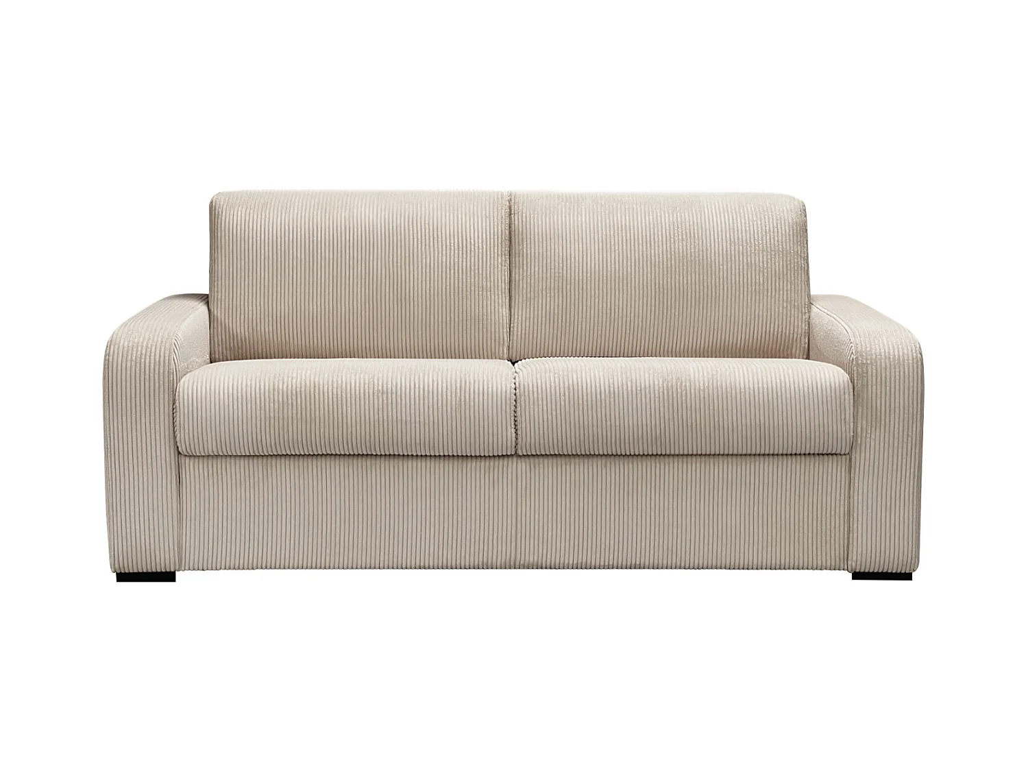 Canapé 3 places convertible express en velours côtelé beige - Couchage 140 cm - Matelas 16 cm - BEVIS