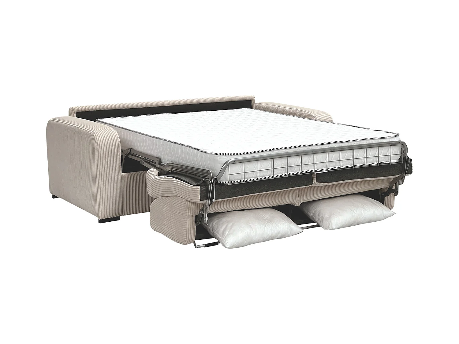 Canapé 3 places convertible express en velours côtelé beige - Couchage 140 cm - Matelas 16 cm - BEVIS