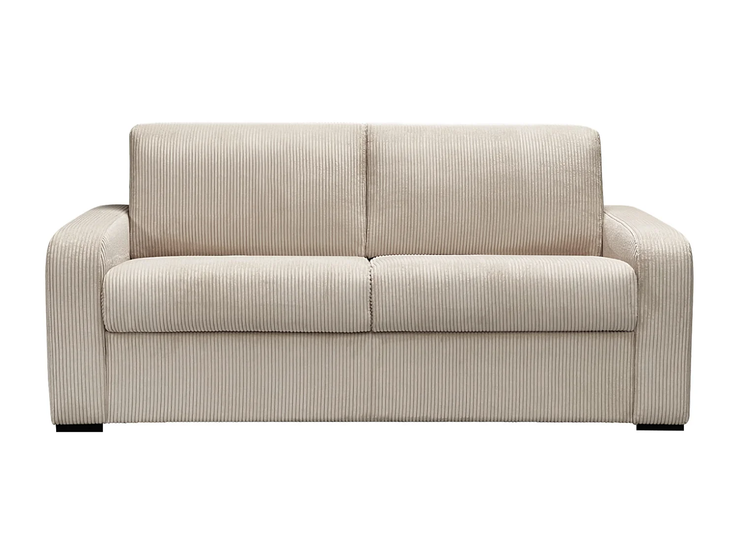 Canapé 3 places convertible express en velours côtelé beige - Couchage 140 cm - Matelas 16 cm - BEVIS