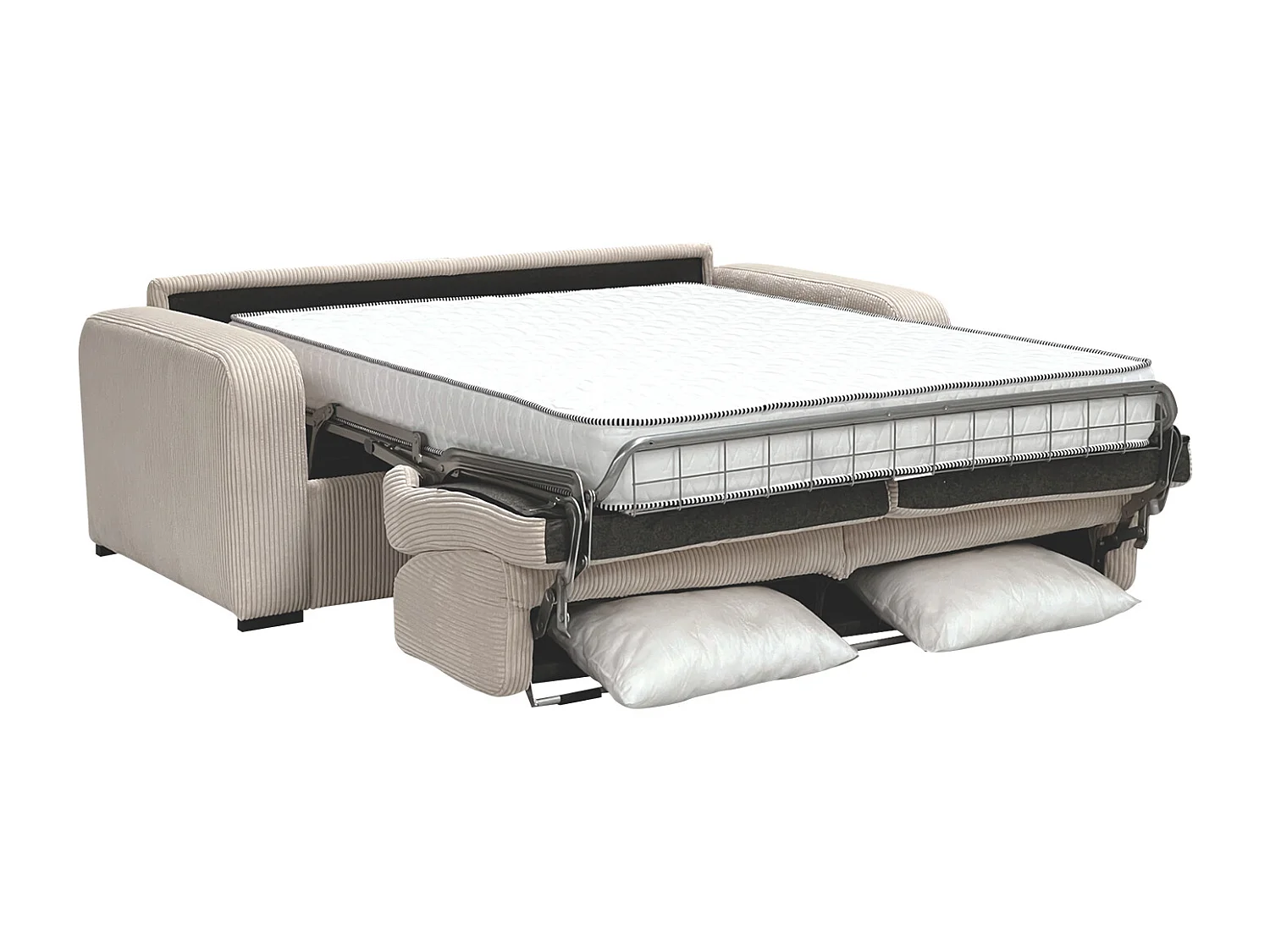 Canapé 3 places convertible express en velours côtelé beige - Couchage 140 cm - Matelas 16 cm - BEVIS