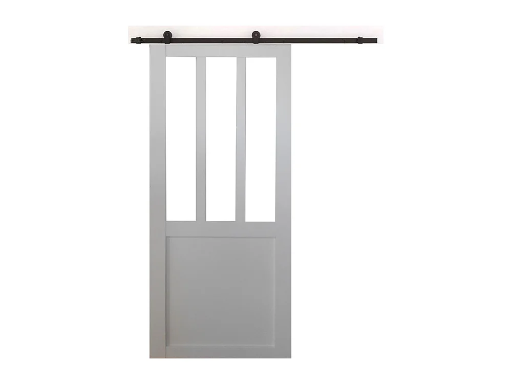 Porte Coulissante Atelier Blanc H204 X L83 + Rail A Roulettes Et Coquilles Gd Menuiseries
