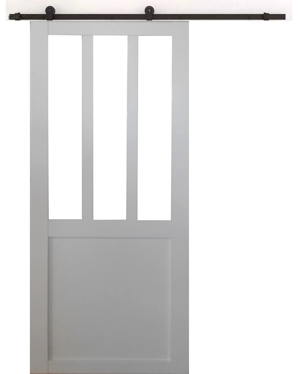 Porte Coulissante Atelier Blanc H204 X L83 Cm, Rail Roulettes, Coquilles Gd Menuiseries