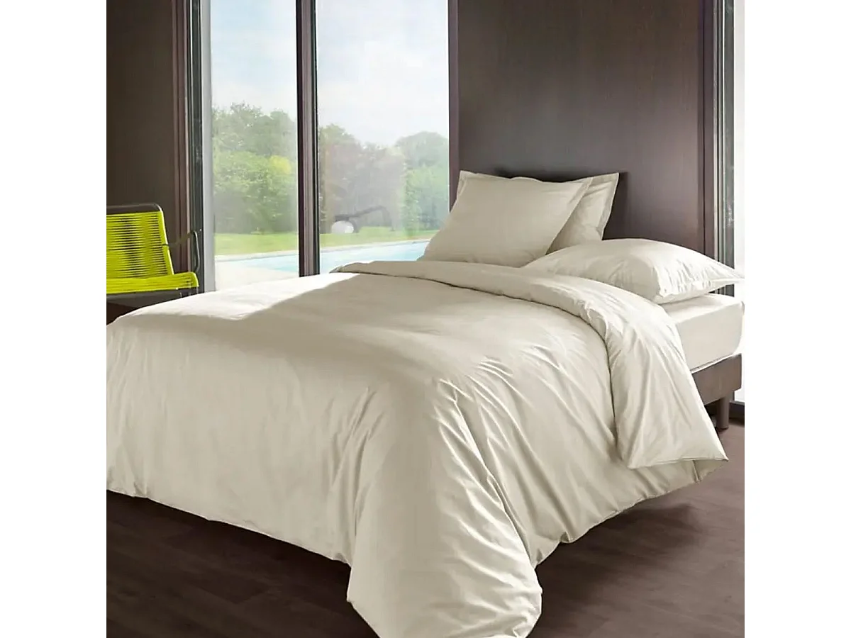 Drap housse Ivoire en percale de coton 80 fils 160 x 200 x 35 cm