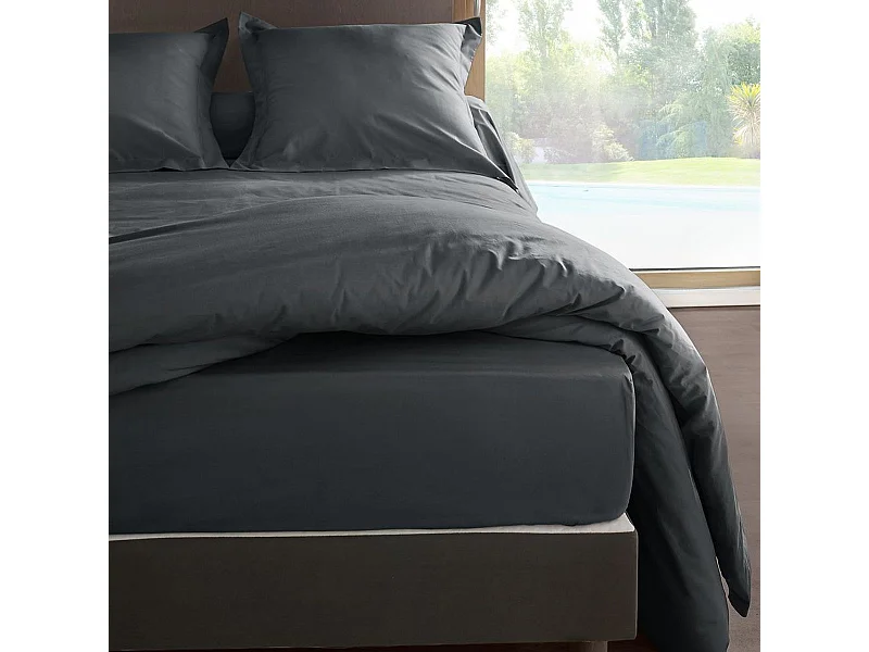 Housse de couette Ardoise en percale de coton 80 fils 260x240 cm