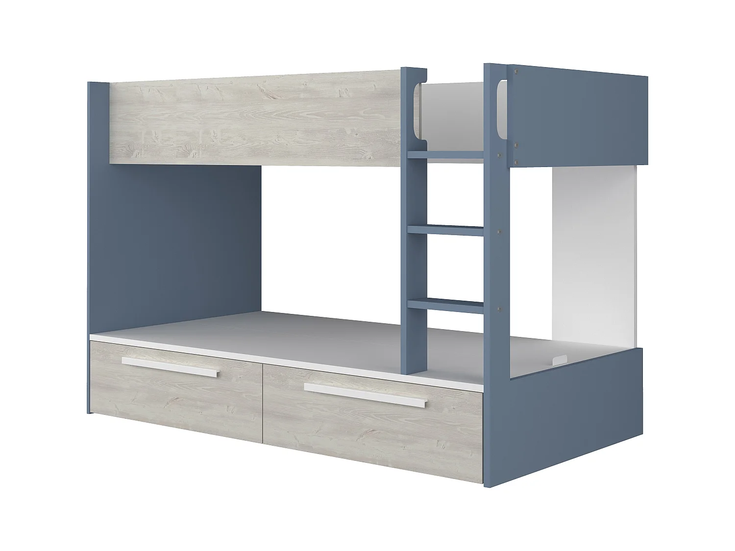 Etagenbett mit 2 Schubladen - 2x 90 x 200 cm - Blau, Naturfarben & Weiß - TINOLI
