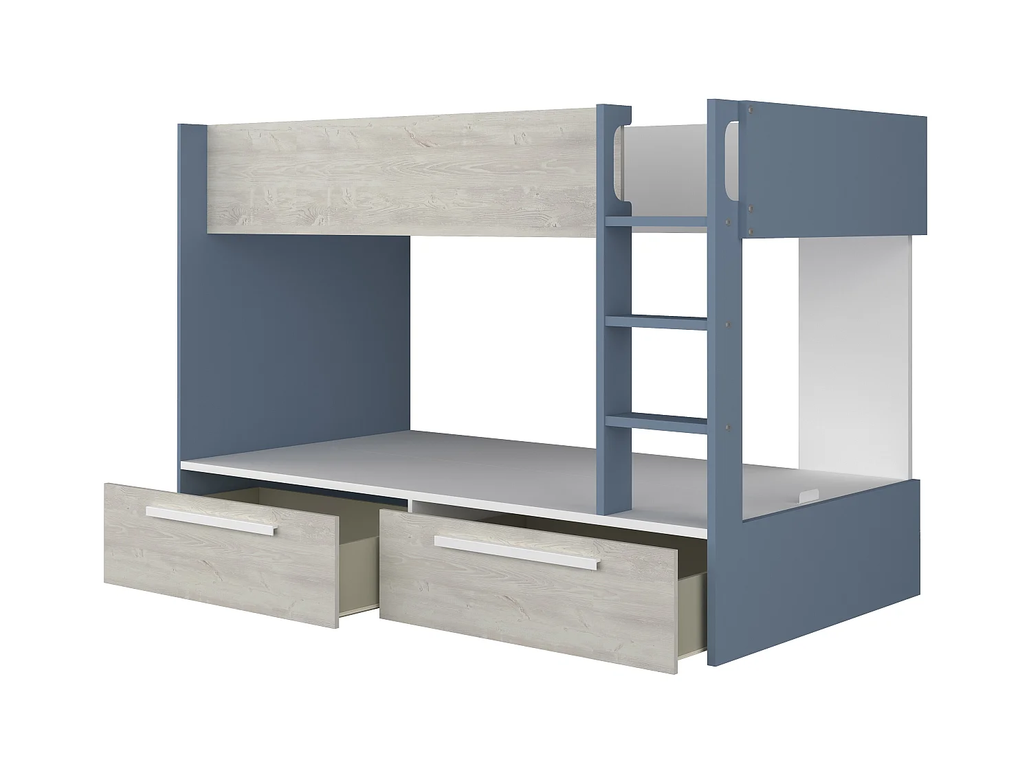 Stapelbed - 2 x 90 x 200 cm - 2 lades - Blauw, houtlook en wit - TINOLI