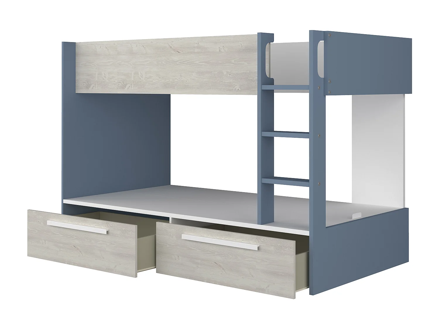 Lits superposés 2 x 90 x 200 cm - 2 tiroirs - Bleu, naturel et blanc - TINOLI