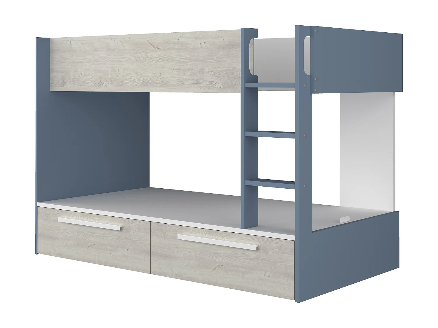 Lits superposés 2 x 90 x 200 cm - 2 tiroirs - Bleu, naturel et blanc - TINOLI
