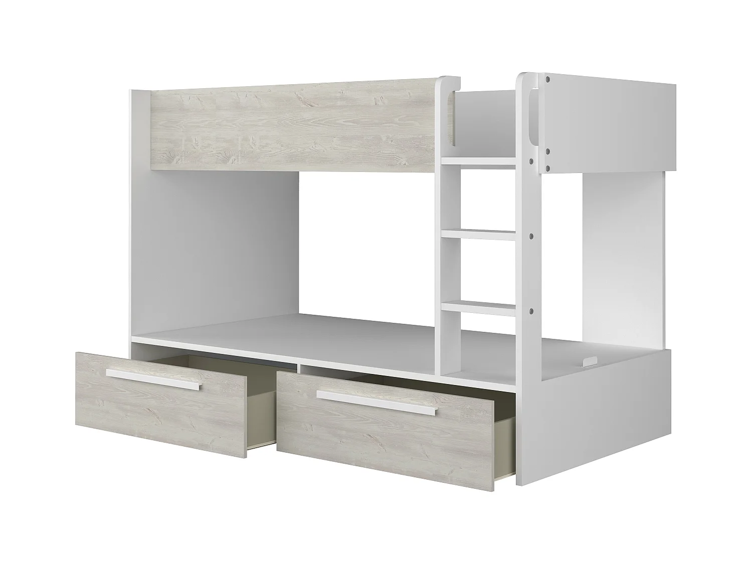 Litera 2 x 90 x 200 cm - 2 cajones - blanco y natural - TINOLI