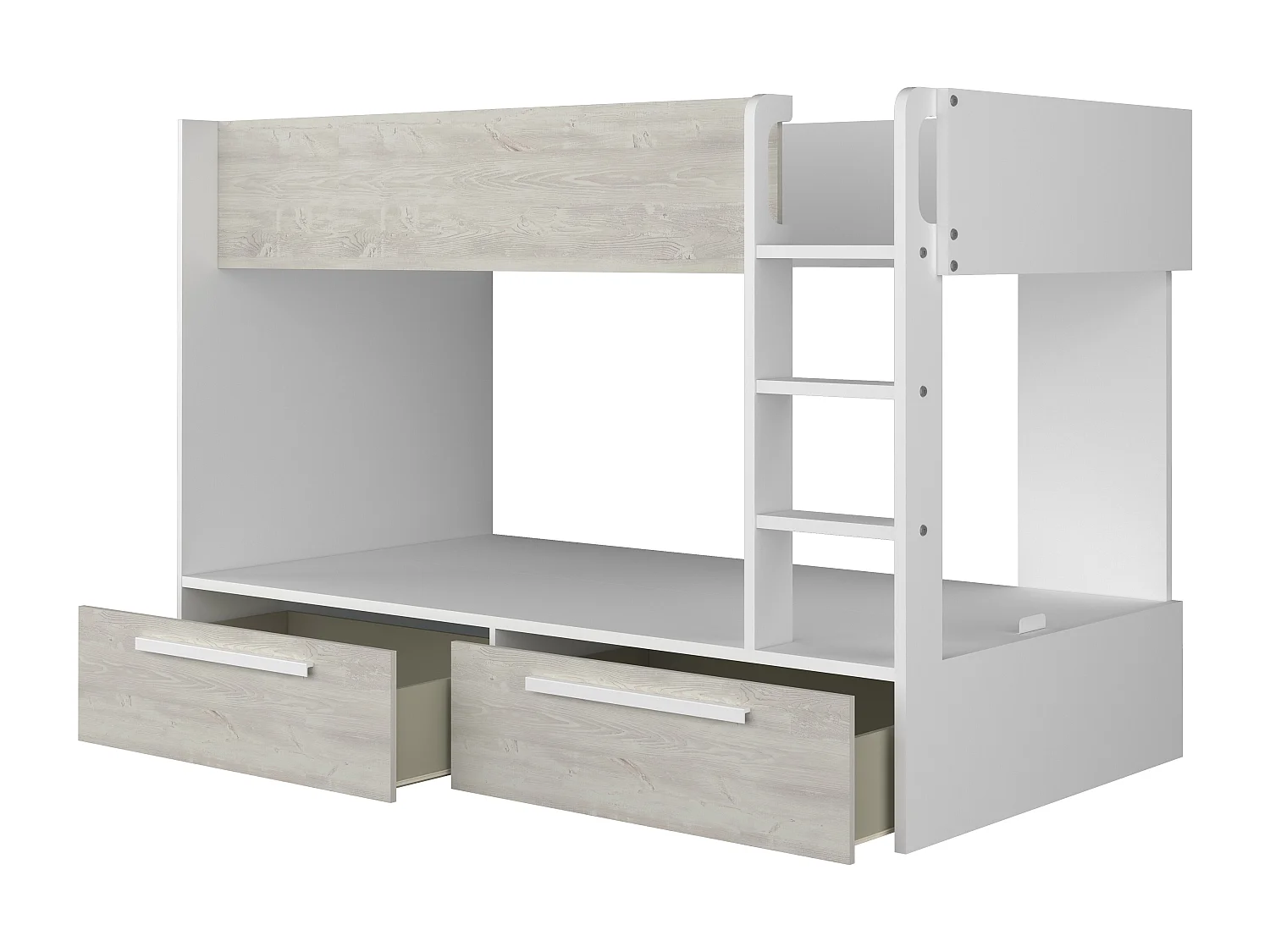 Stapelbed - 2 x 90 x 200 cm - 2 lades - Wit en houtlook - TINOLI