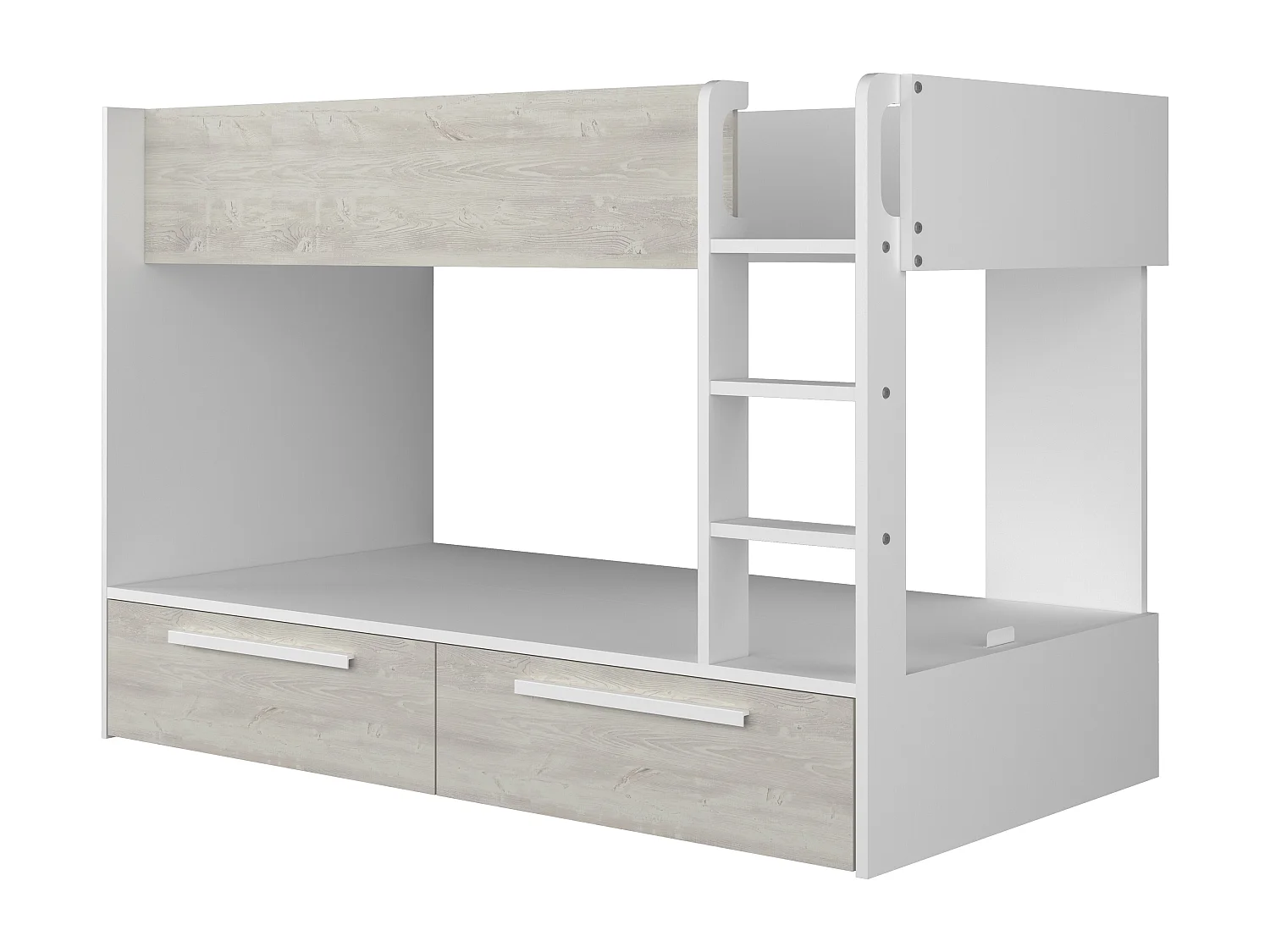 Stapelbed - 2 x 90 x 200 cm - 2 lades - Wit en houtlook - TINOLI
