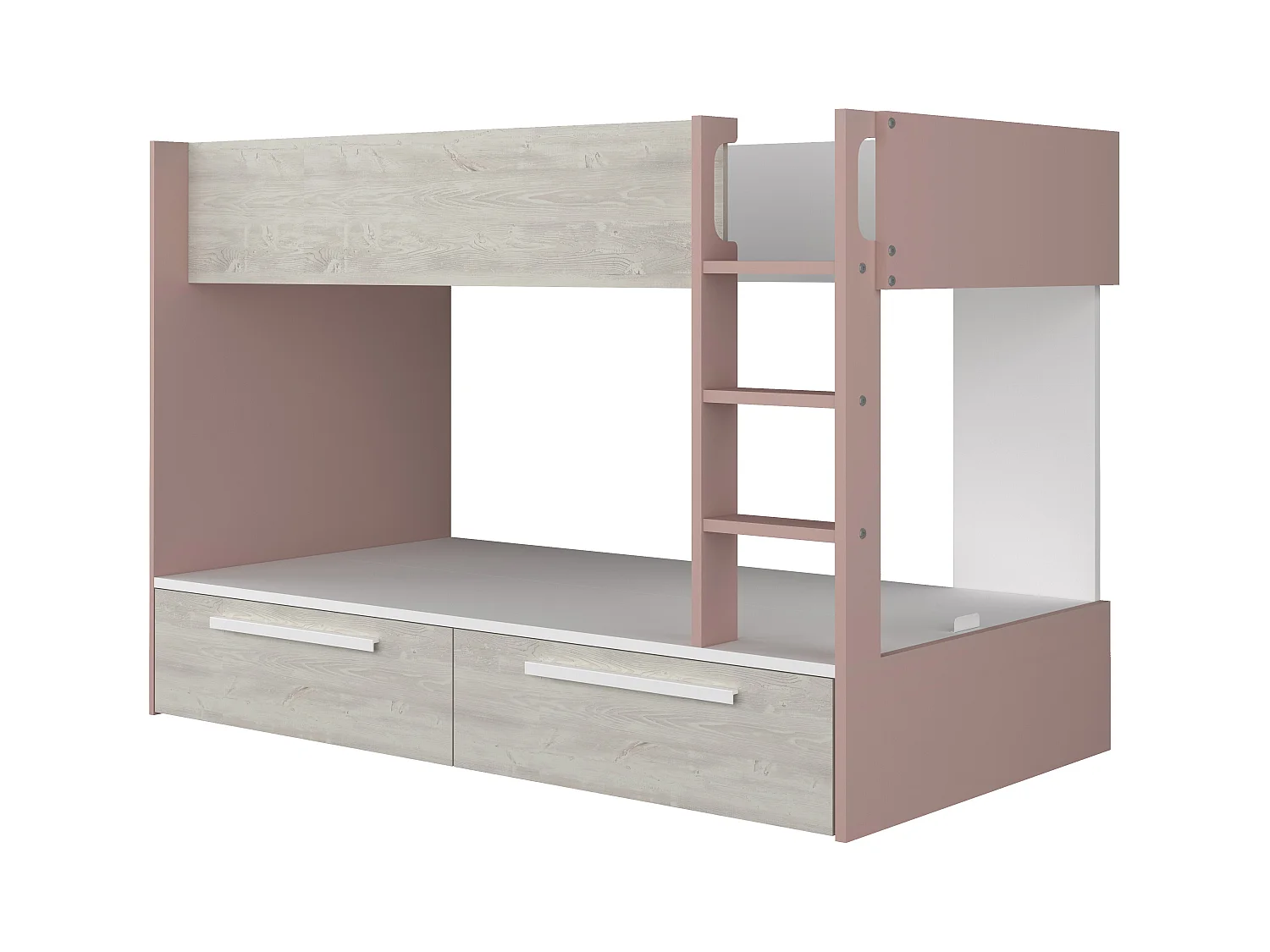 Lits superposés 2 x 90 x 200 cm - 2 tiroirs - Rose, naturel et blanc - TINOLI
