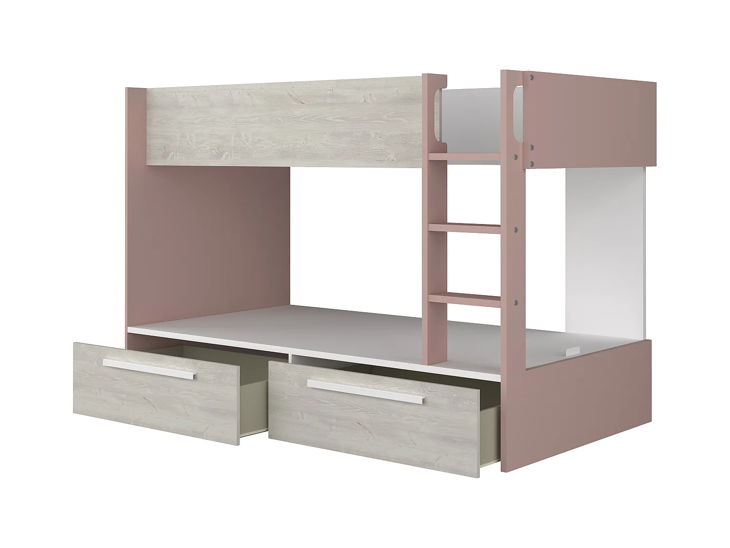 Lits superposés 2 x 90 x 200 cm - 2 tiroirs - Rose, naturel et blanc - TINOLI