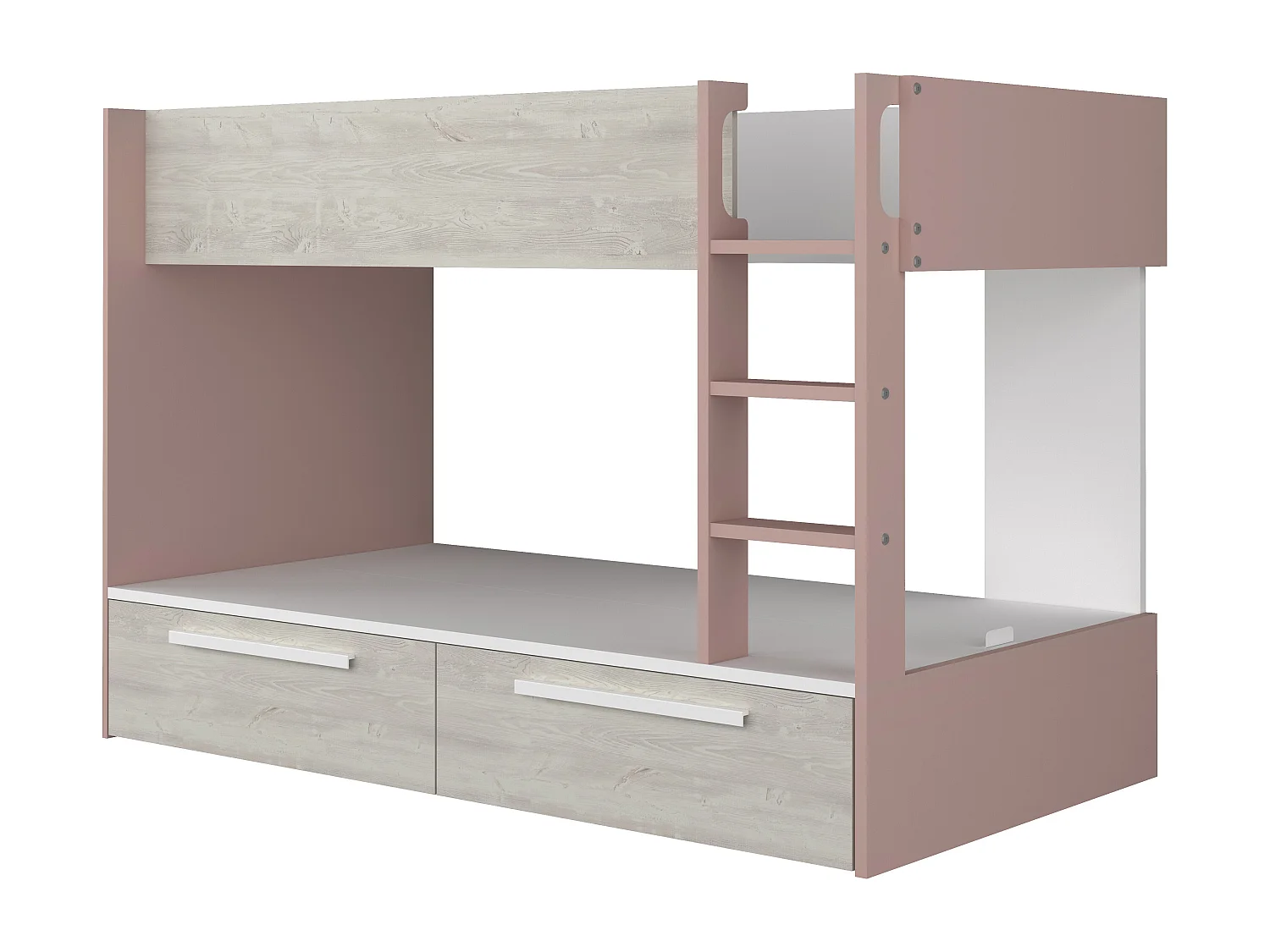 Lits superposés 2 x 90 x 200 cm - 2 tiroirs - Rose, naturel et blanc - TINOLI