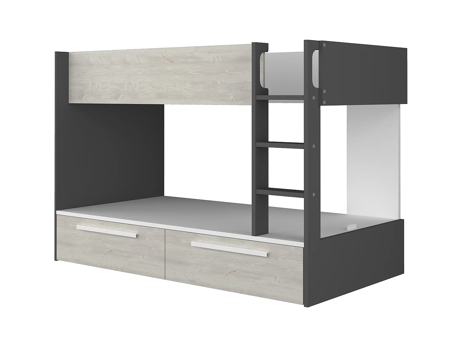 Lits superposés 2 x 90 x 200 cm - 2 tiroirs - Anthracite, naturel et blanc - TINOLI
