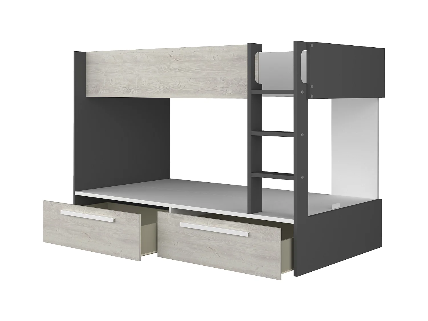 Lits superposés 2 x 90 x 200 cm - 2 tiroirs - Anthracite, naturel et blanc - TINOLI