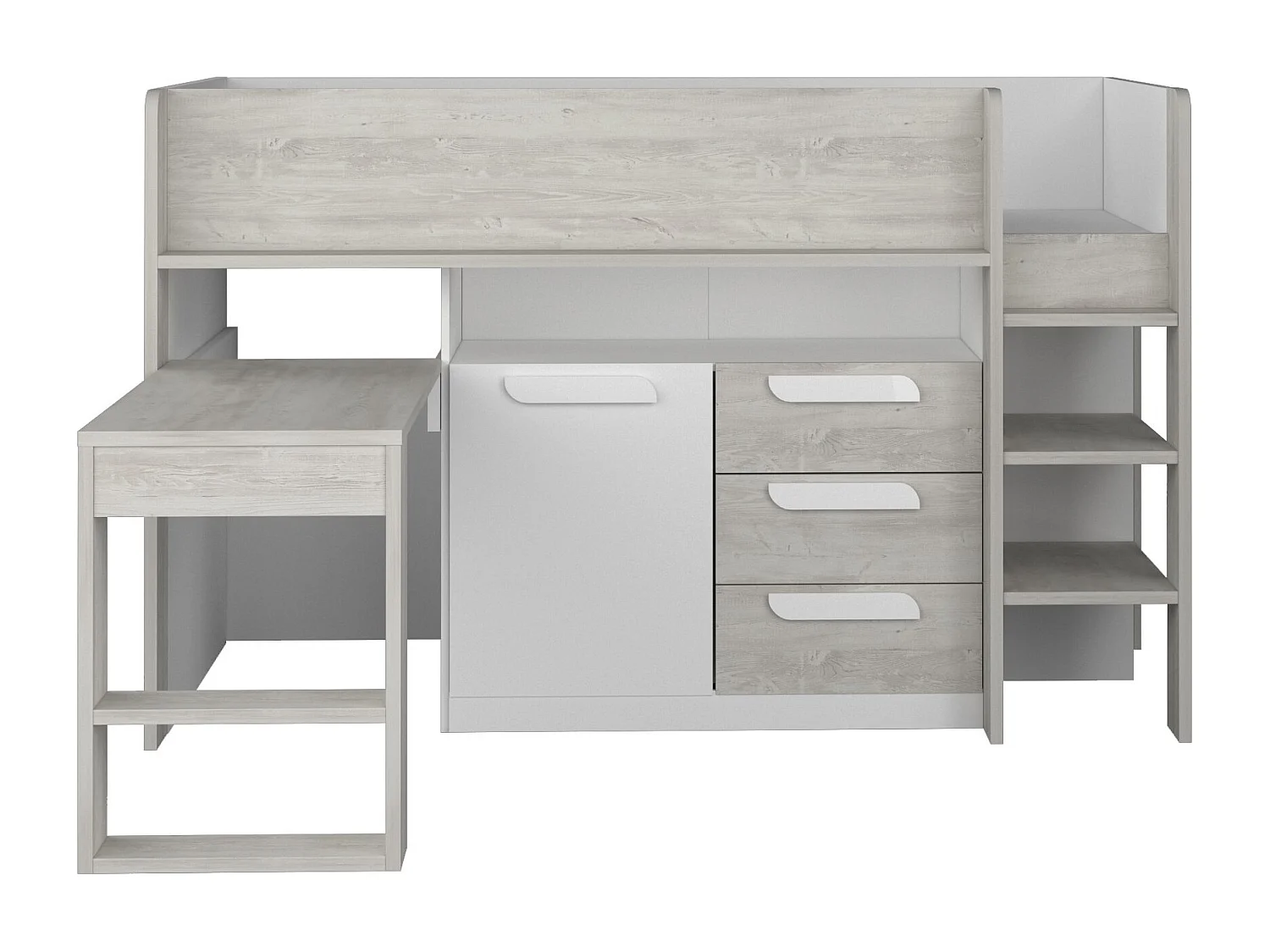 Cama combinada 90 x 200 cm com secretária e espaços de arrumação branco e natural - LOUKALA