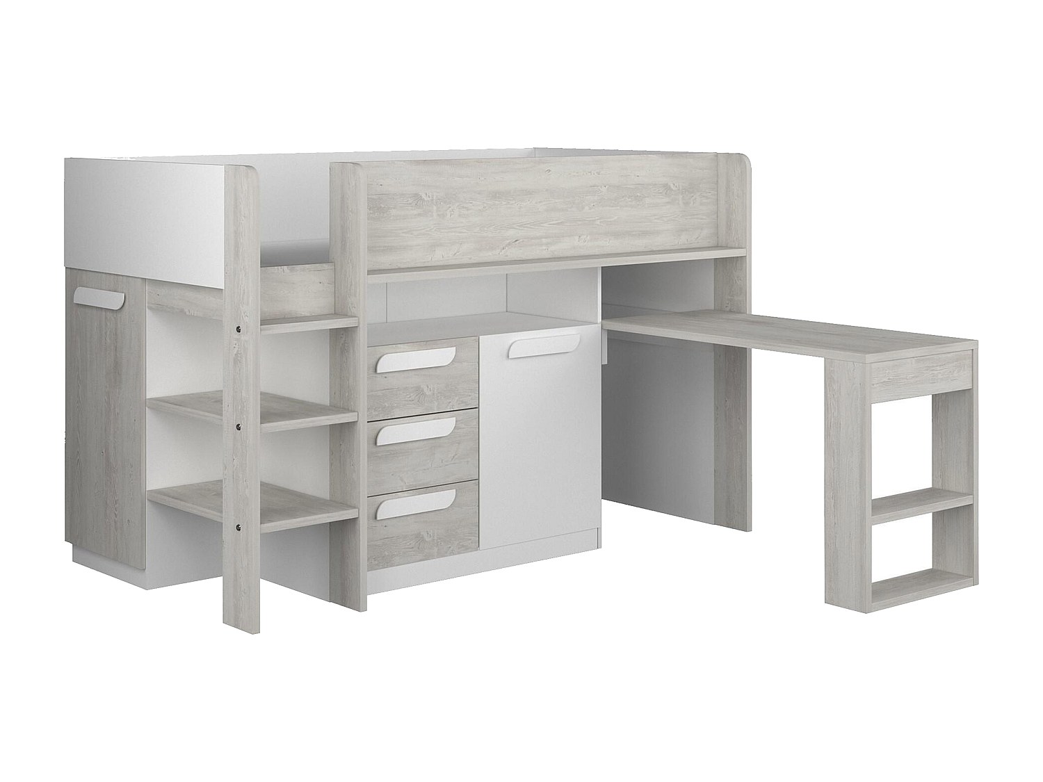 Hochbett mit Schreibtisch & Stauraum - 90 x 200 cm - Naturfarben & Weiß - L günstig online kaufen