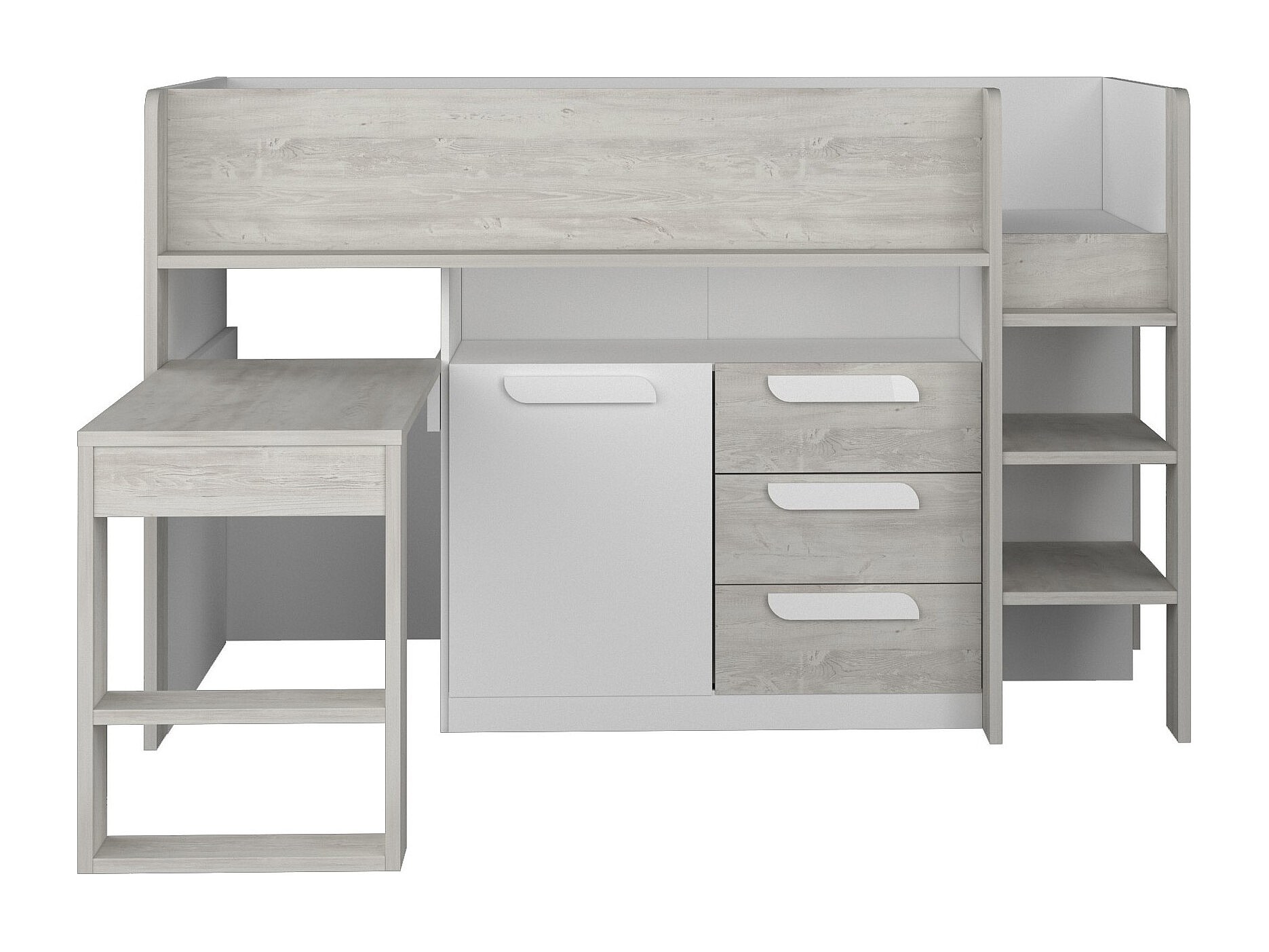 Lit Combin 90 X 200 Cm Avec Bureau Et Rangements Coloris Blanc Et 