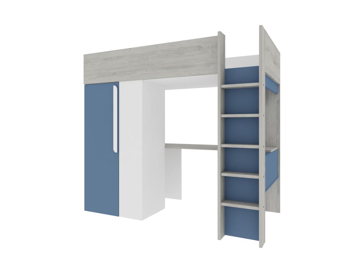 Hochbett mit Schreibtisch & Kleiderschrank - 90 x 200 cm  - Blau & Weiß - N günstig online kaufen