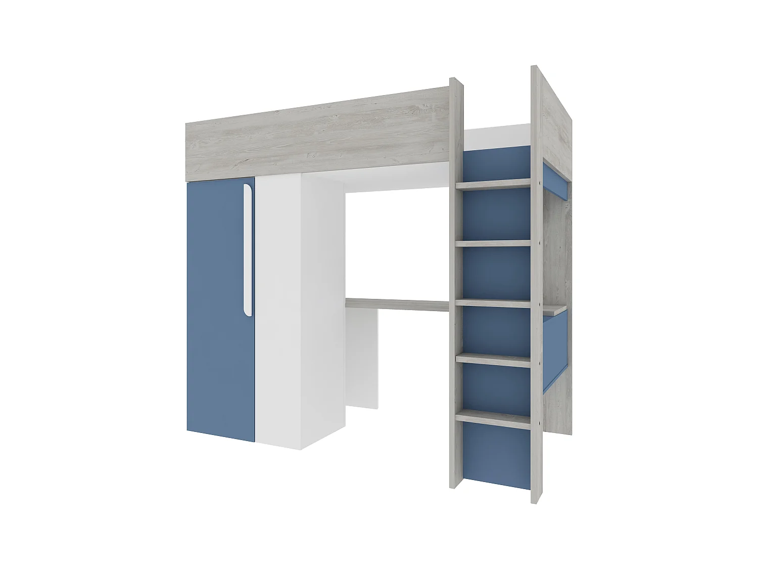 Mezzanine bed 90 x 200 cm met kleerkast en bureau - Blauw en wit - NICOLAS