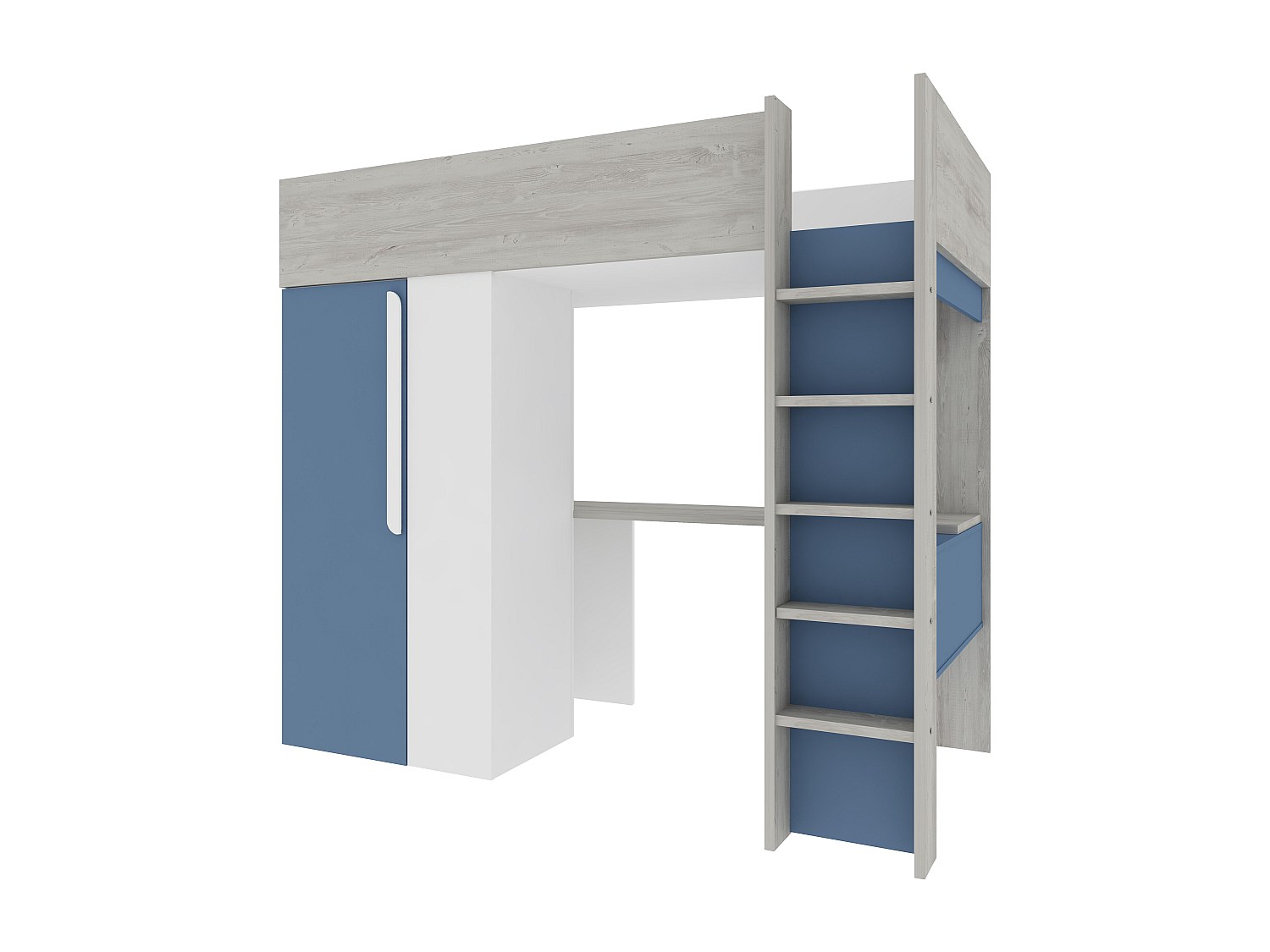 Hochbett mit Schreibtisch & Kleiderschrank - 90 x 200 cm  - Blau & Weiß - N günstig online kaufen