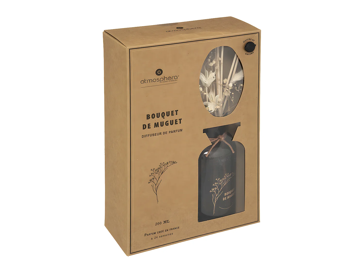 Diffuseur de parfum Bouquet de Muguet 300 ml avec Bâtonnets et Fleurs séchées
