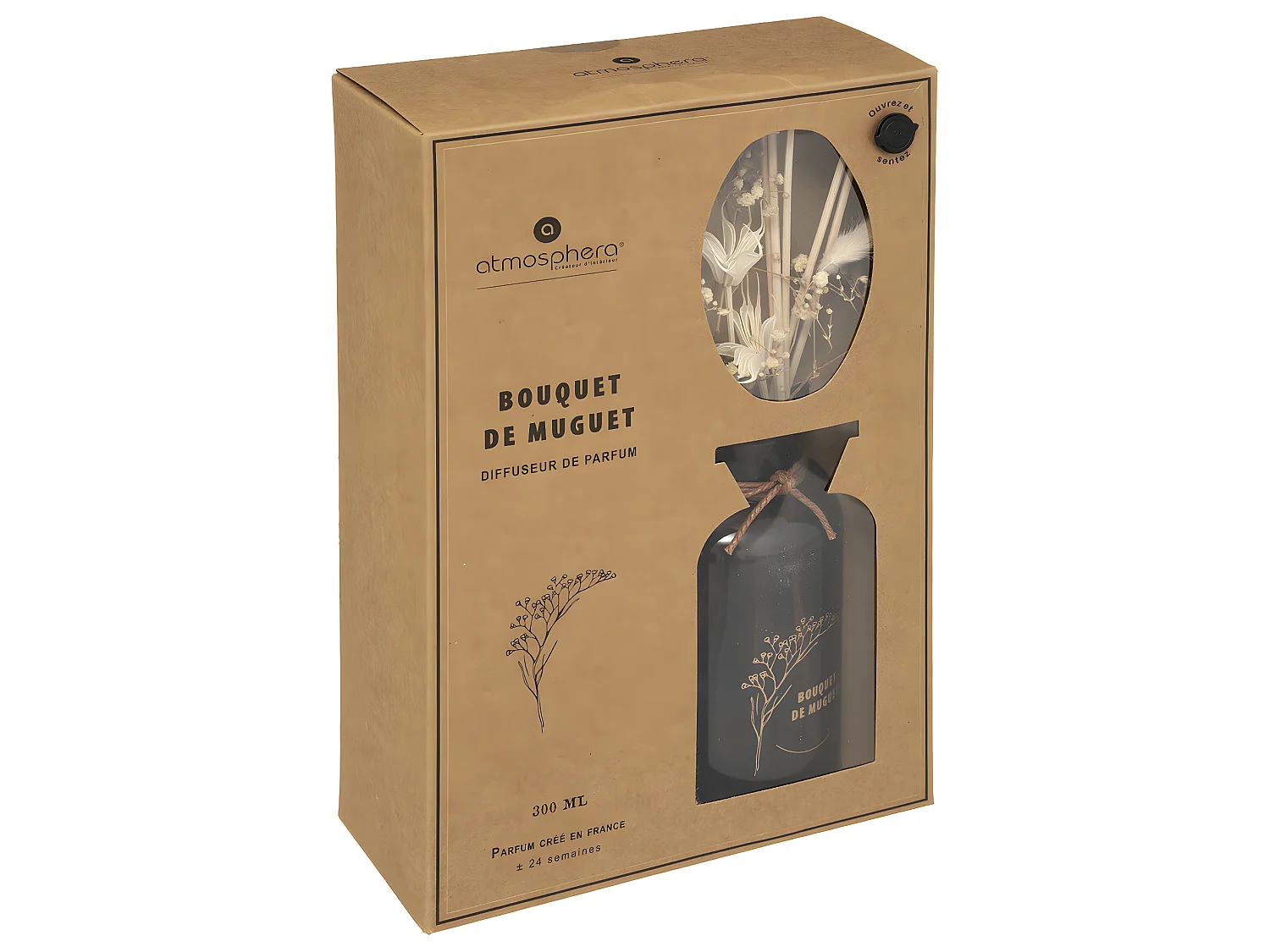 Diffuseur de parfum Bouquet de Muguet 300 ml avec Bâtonnets et Fleurs séchées