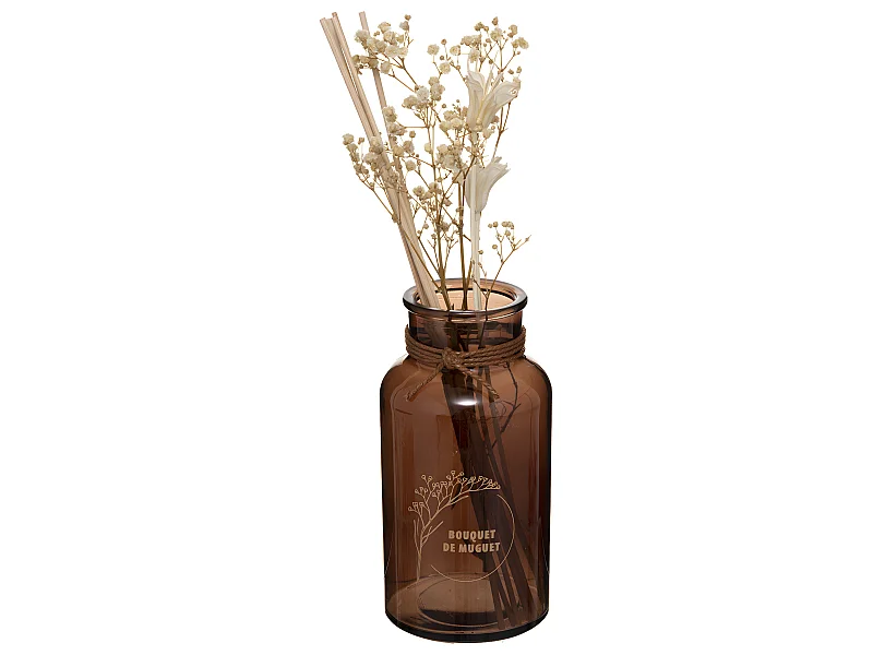 Diffuseur de parfum Bouquet de Muguet 300 ml avec Bâtonnets et Fleurs séchées