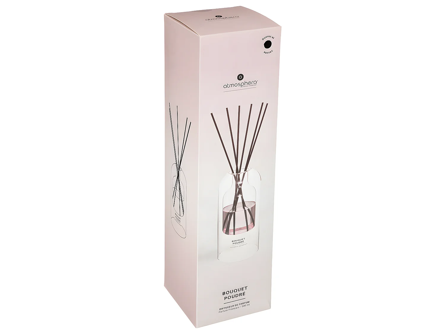 Diffuseur de Parfum Bouquet poudrée Jasmin et Musc blanc 500 ml avec 6 Bâtonnets