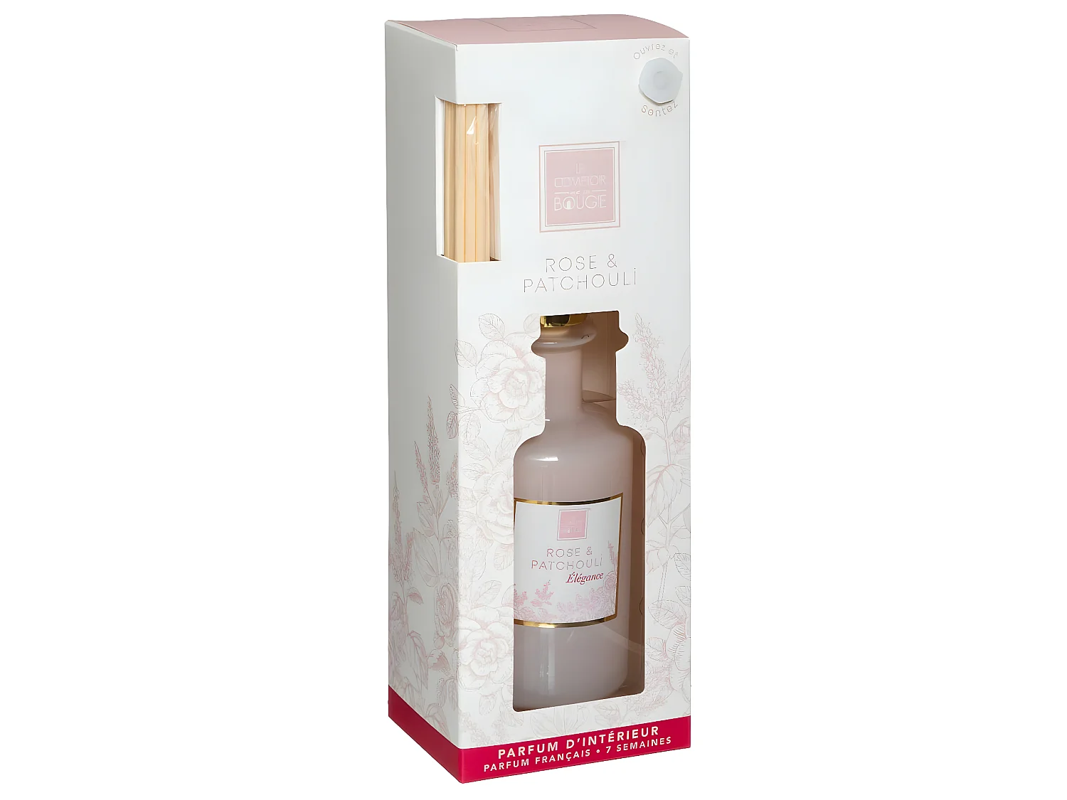 Diffuseur de parfum Rose et Patchouli 200 ml avec 8 Bâtonnets en rotin