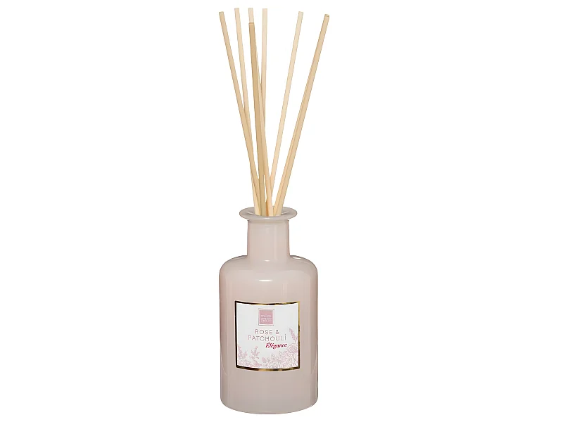 Diffuseur de parfum Rose et Patchouli 200 ml avec 8 Bâtonnets en rotin
